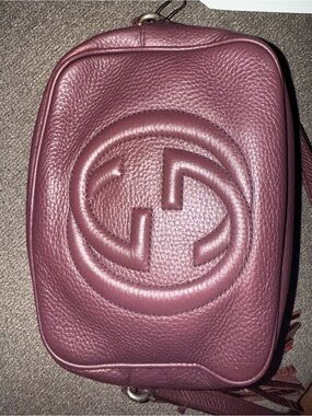 Gucci Soho Disco Camera Bag Purple Plum/Burgundy Crossbody Shoulder Calfskin